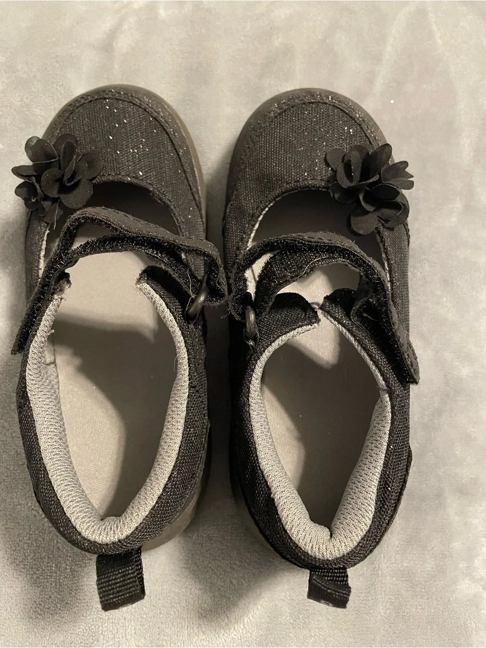 Stride Rite Glittery Black Dress Shoes with Floral Accent